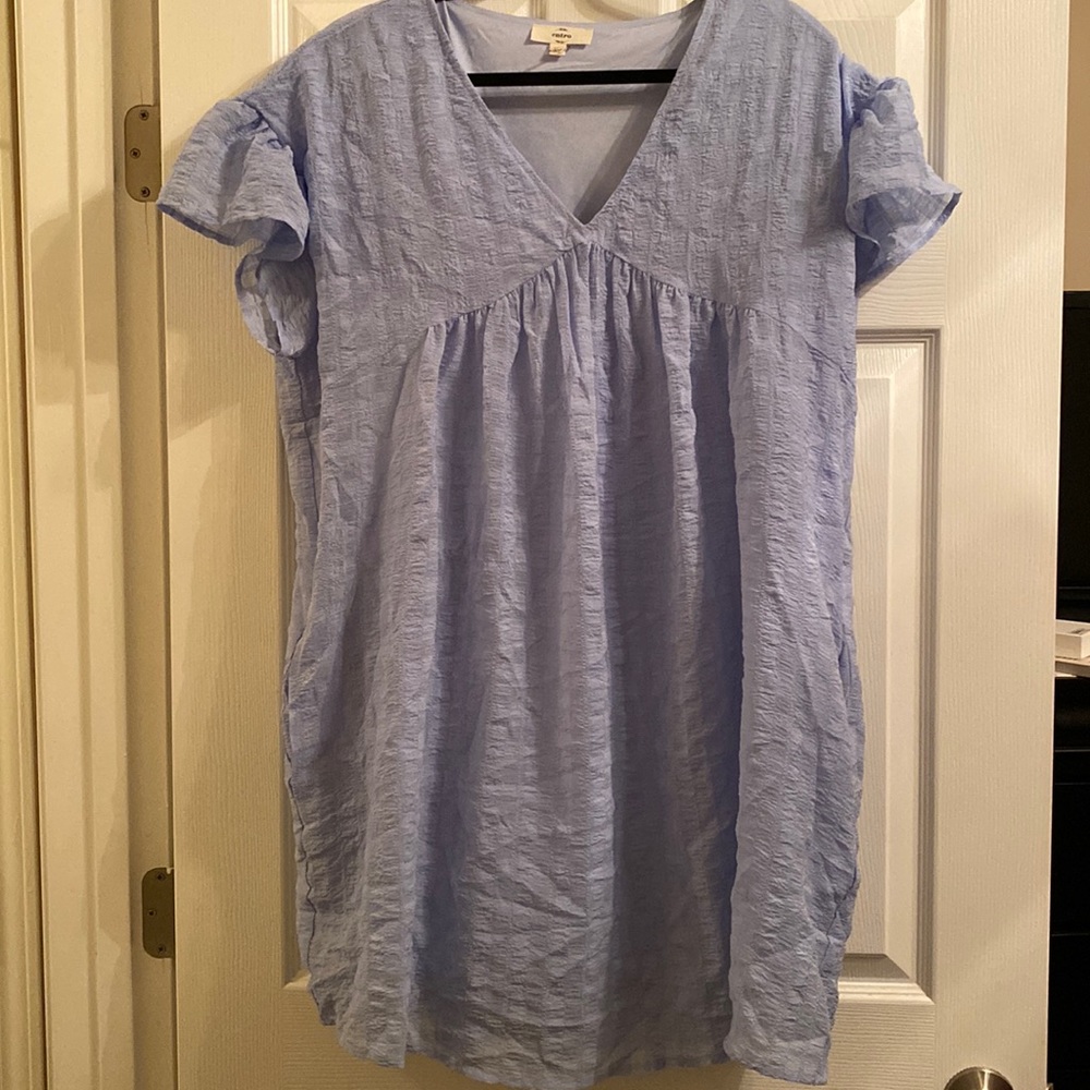 Women powder blue dress with pockets